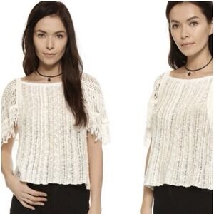 Free People Blackbird Macrame Sweater top Cream size XS #267